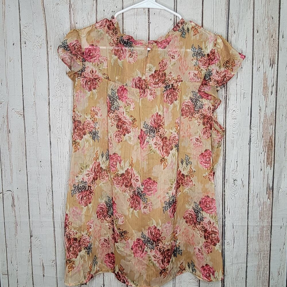 NWT Torrid Floral Brown Chiffon Flutter Sleeve Blouse 2X